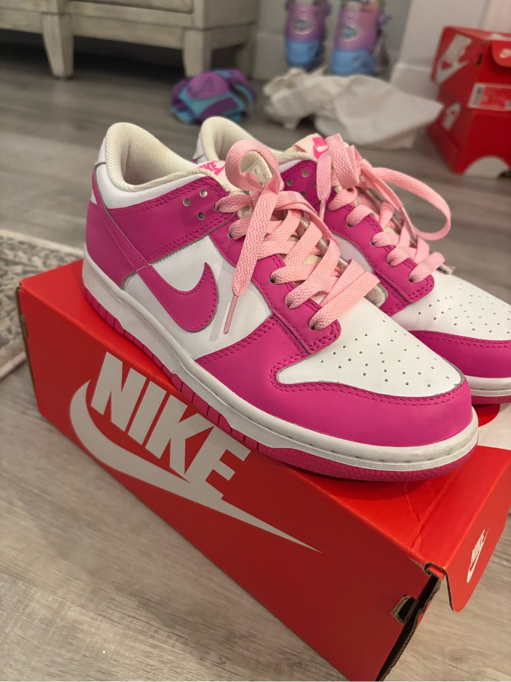 Nike Kids Pink and White Low-Top Sneakers